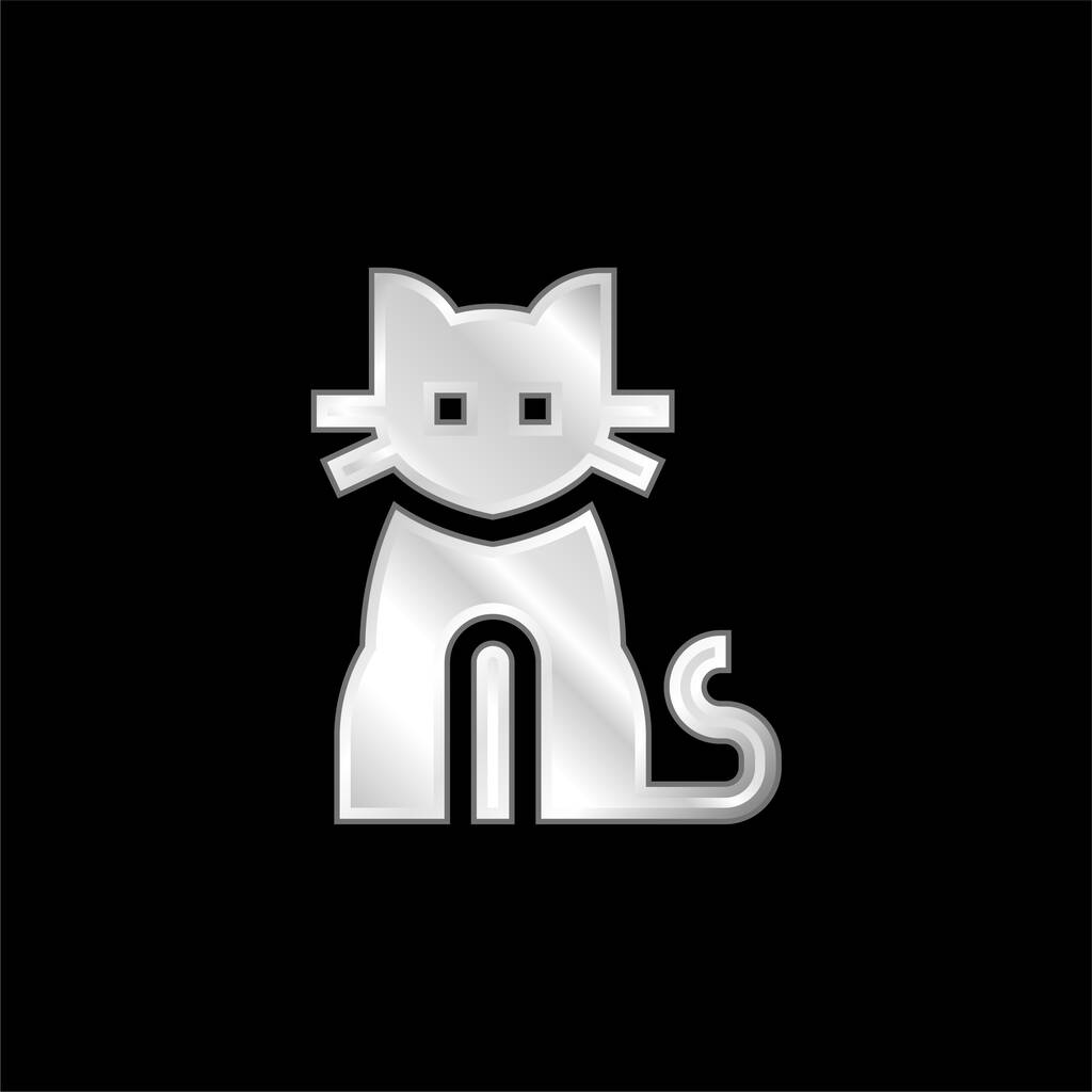 Black Cat silver plated metallic icon - Vector, Image