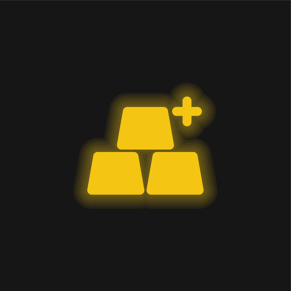 Ajouter des objets jaune brillant icône néon - Vecteur, image