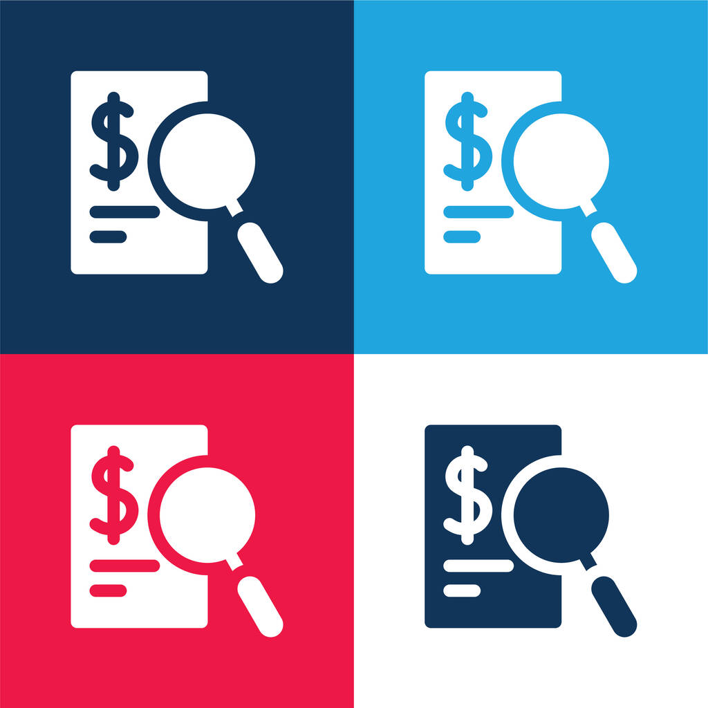 Audit blue and red four color minimal icon set - Vector, Image