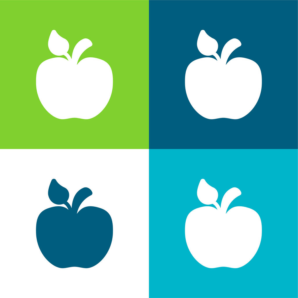 Μήλο με το μικρό φύλλο επίπεδη τέσσερα χρώμα ελάχιστο σύνολο εικονιδίων - Διάνυσμα, εικόνα