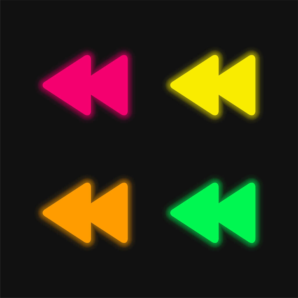 Setas para trás Casal quatro cores brilhante ícone de vetor de néon - Vetor, Imagem