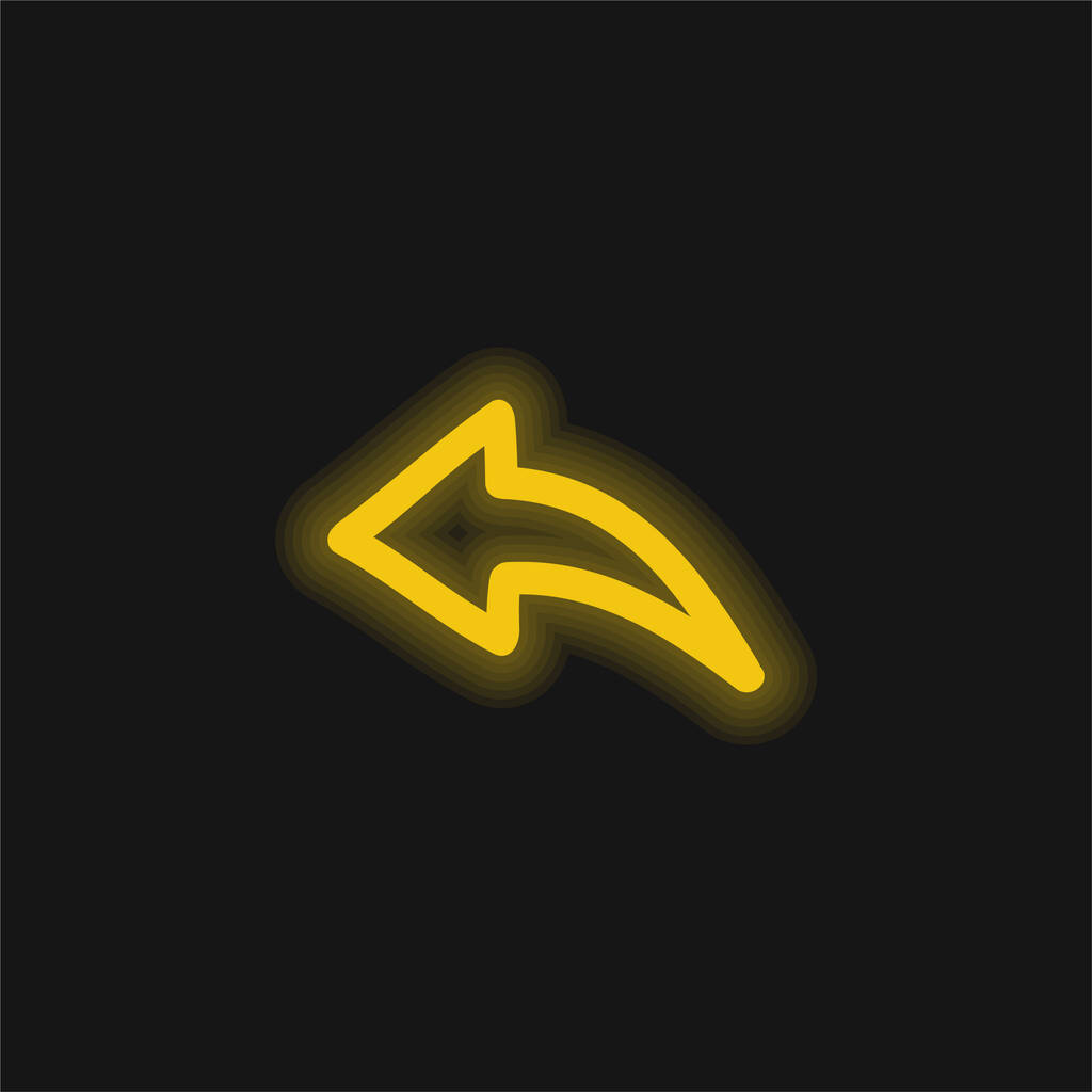 Atrás dibujado a mano Flecha contorno amarillo brillante icono de neón - Vector, imagen