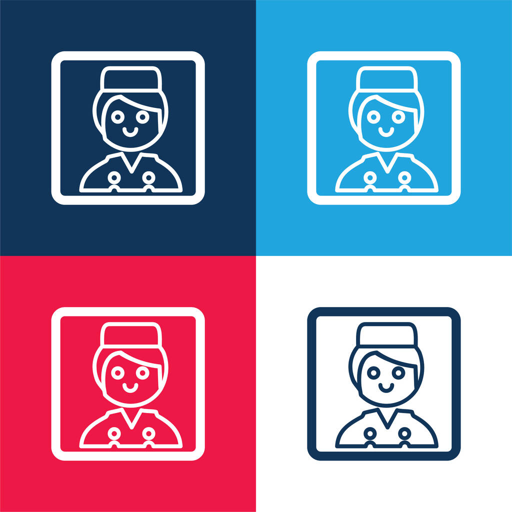 Bell Boy Retrato azul y rojo de cuatro colores mínimo icono conjunto - Vector, Imagen
