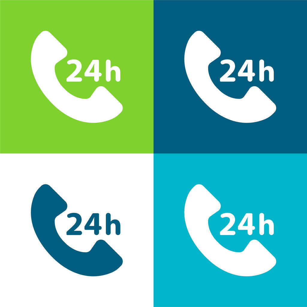 24 ώρες Υπηρεσία Επίπεδη τέσσερις χρώμα ελάχιστο σύνολο εικονιδίων - Διάνυσμα, εικόνα