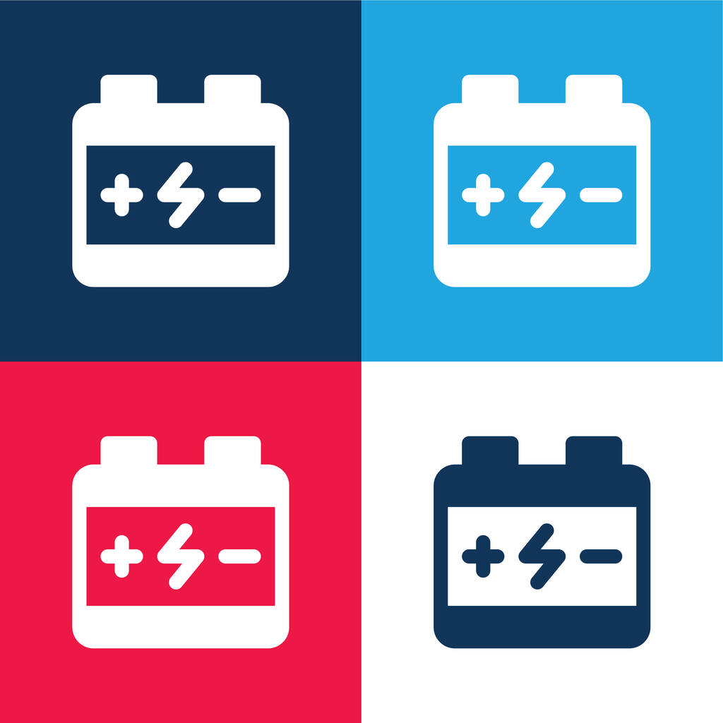 Батарея синий и красный четыре цвета минимальный набор значков - Вектор,изображение