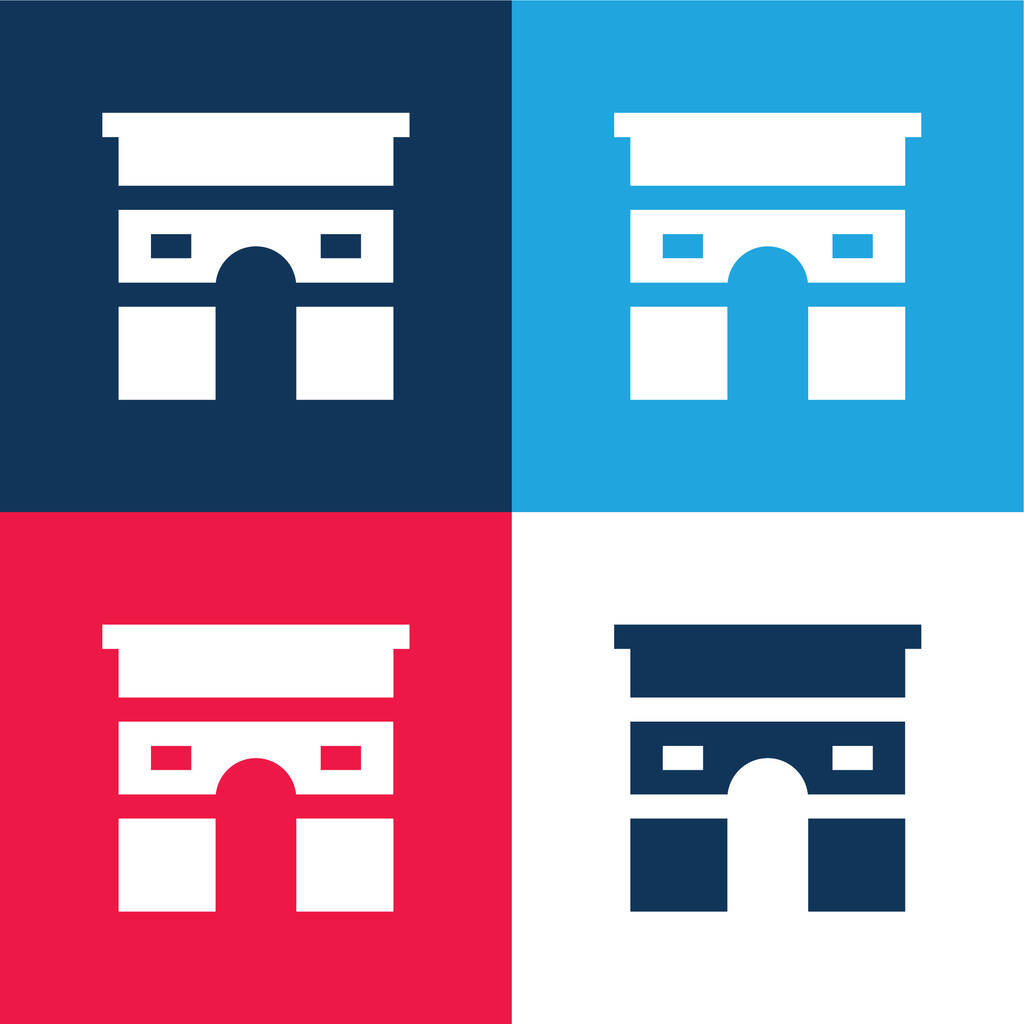 Arc De Triomphe blue and red four color minimal icon set - Vector, Image