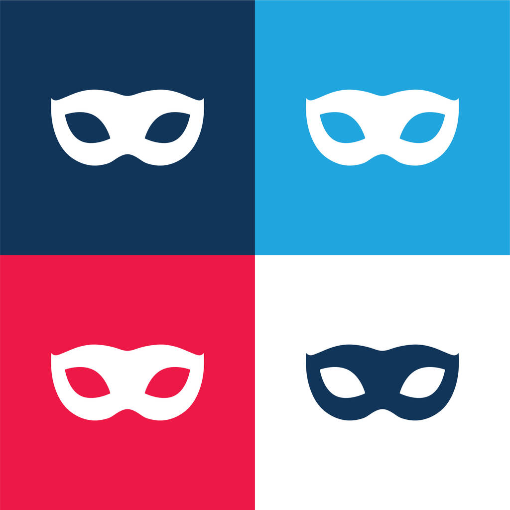 Černá karneval maska Tvar modrá a červená čtyři barvy minimální ikona sada - Vektor, obrázek
