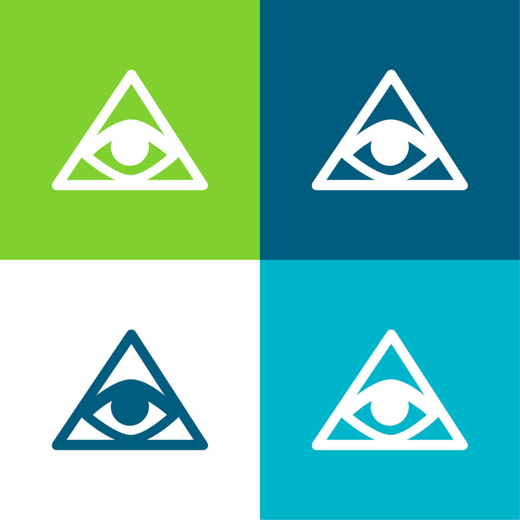 Bill Symbool van een oog in een driehoek of piramide platte vier kleuren minimale pictogram set - Vector, afbeelding