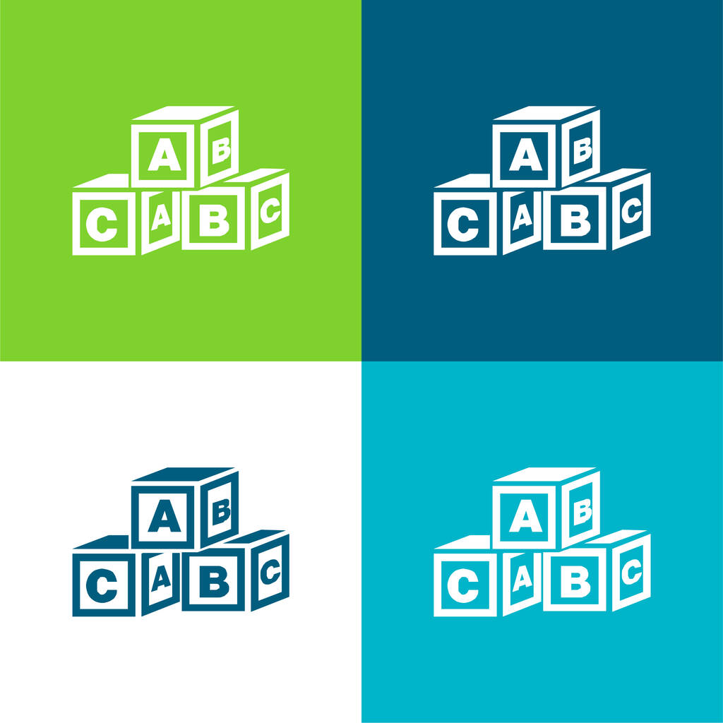 ABCキューブフラット4色の最小アイコンセット - ベクター画像