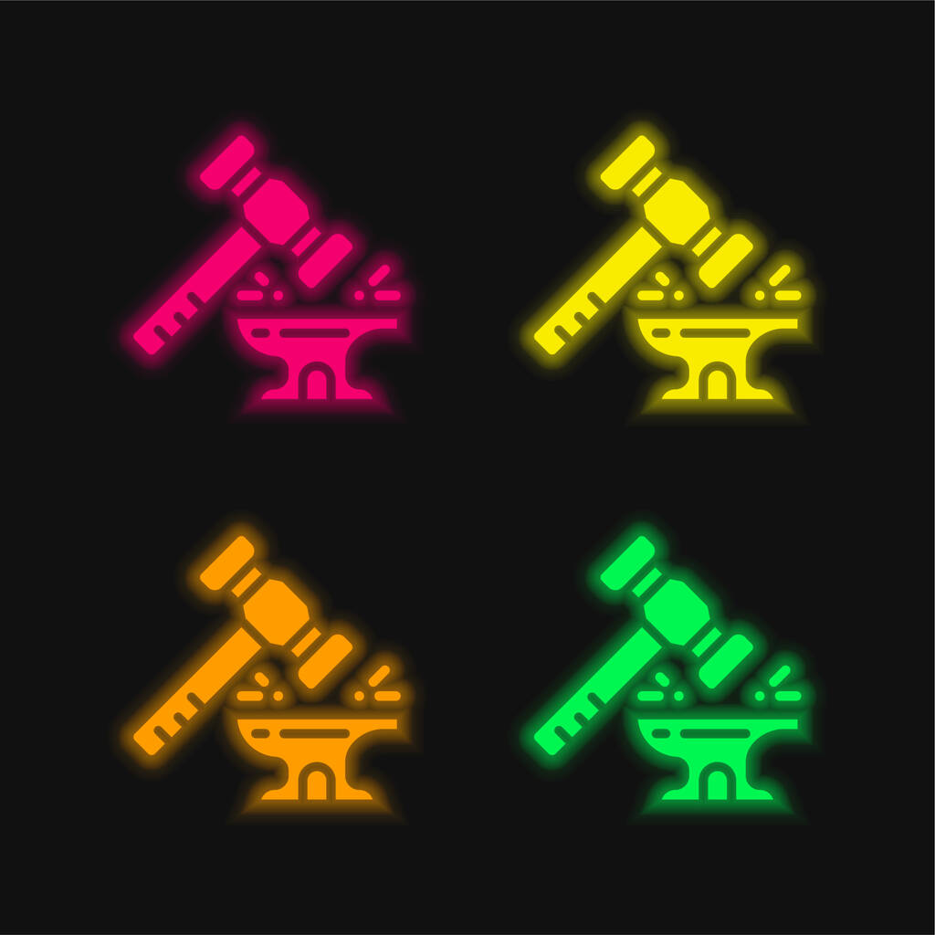 Kovács négy szín izzó neon vektor ikon - Vektor, kép