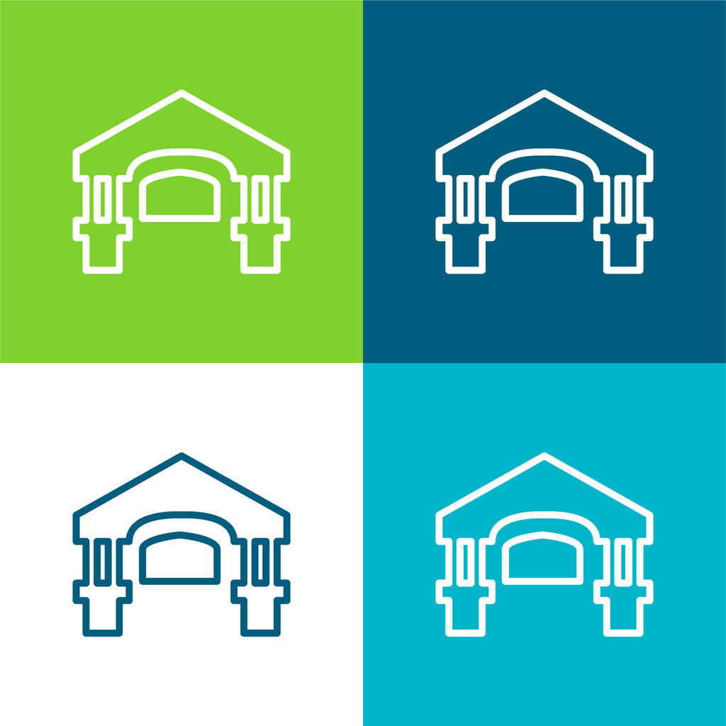 Starožitné budovy Byt čtyři barvy minimální ikona nastavena - Vektor, obrázek