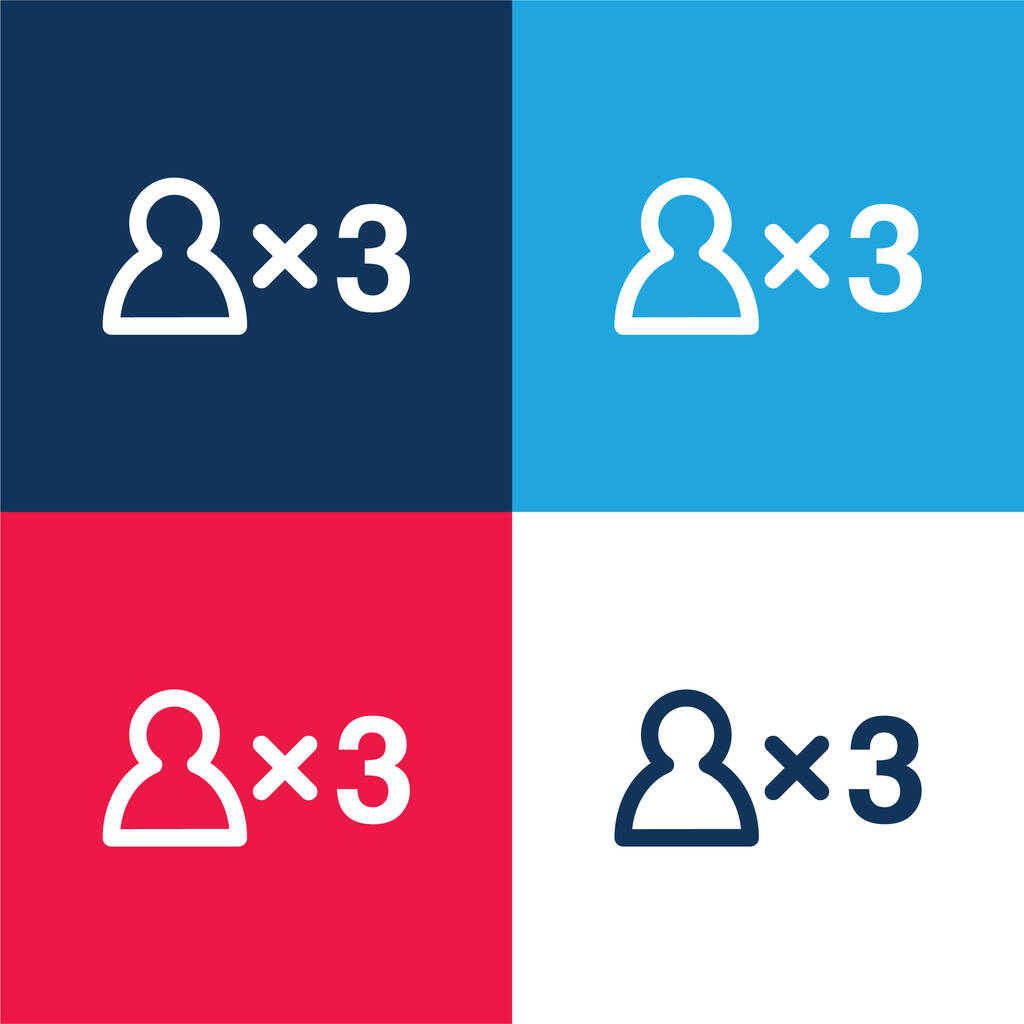 3 Personen Tekenen blauw en rood vier kleuren minimale pictogram set - Vector, afbeelding