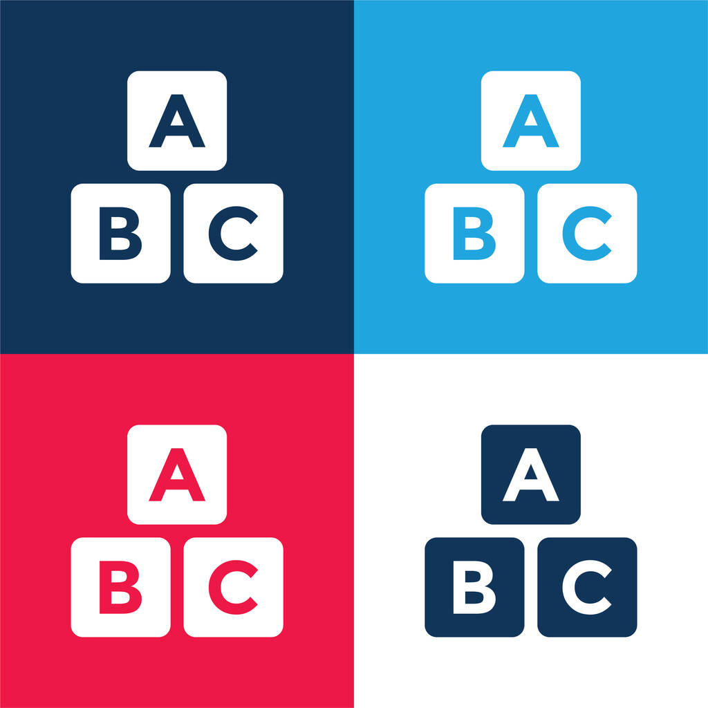 ABC kék és piros négy szín minimális ikon készlet - Vektor, kép