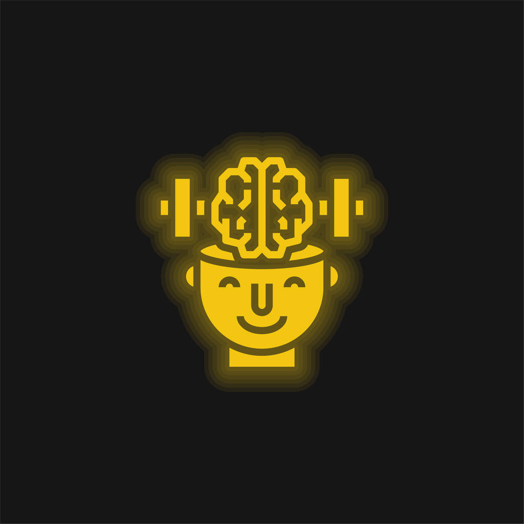 Brain yellow glowing neon icon - Vector, Image