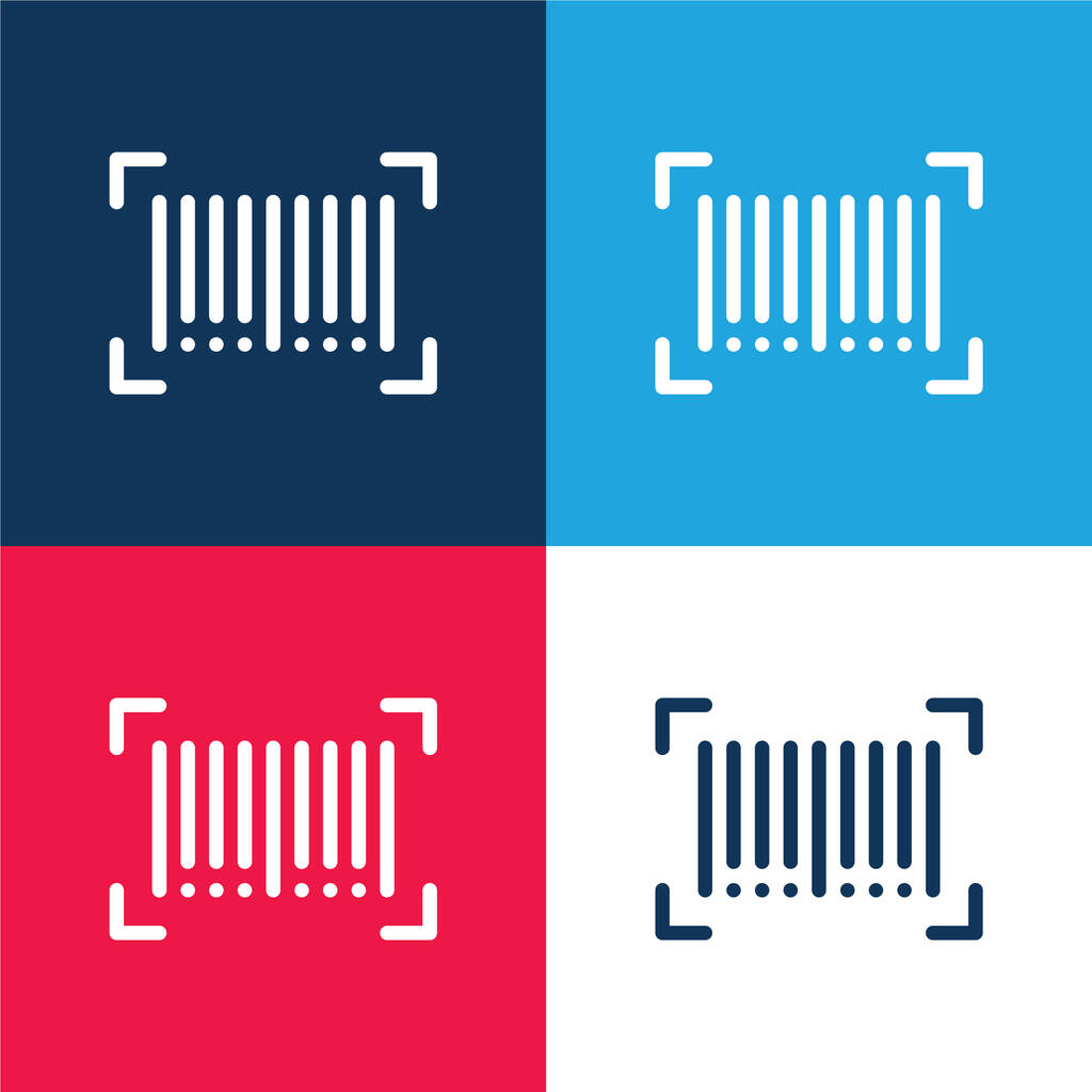 バーコード青と赤の4色の最小アイコンセット - ベクター画像