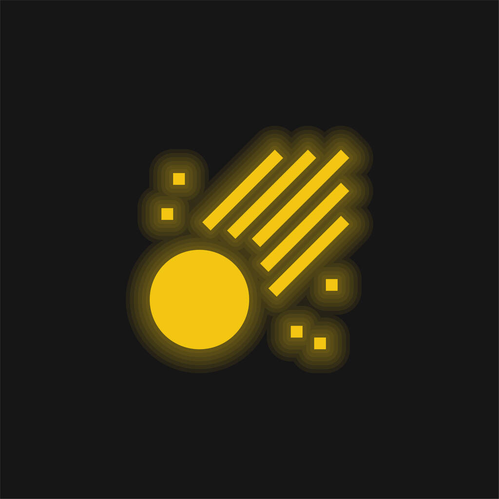Ícone de néon brilhante amarelo asteróide - Vetor, Imagem