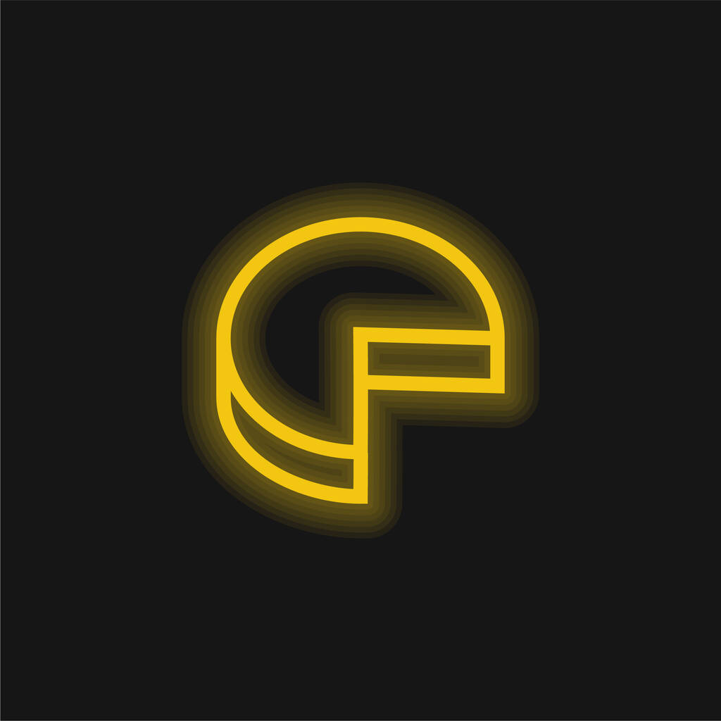 3d Pie Graphic Without Quarter Part Outline Symbool geel gloeiend neon pictogram - Vector, afbeelding