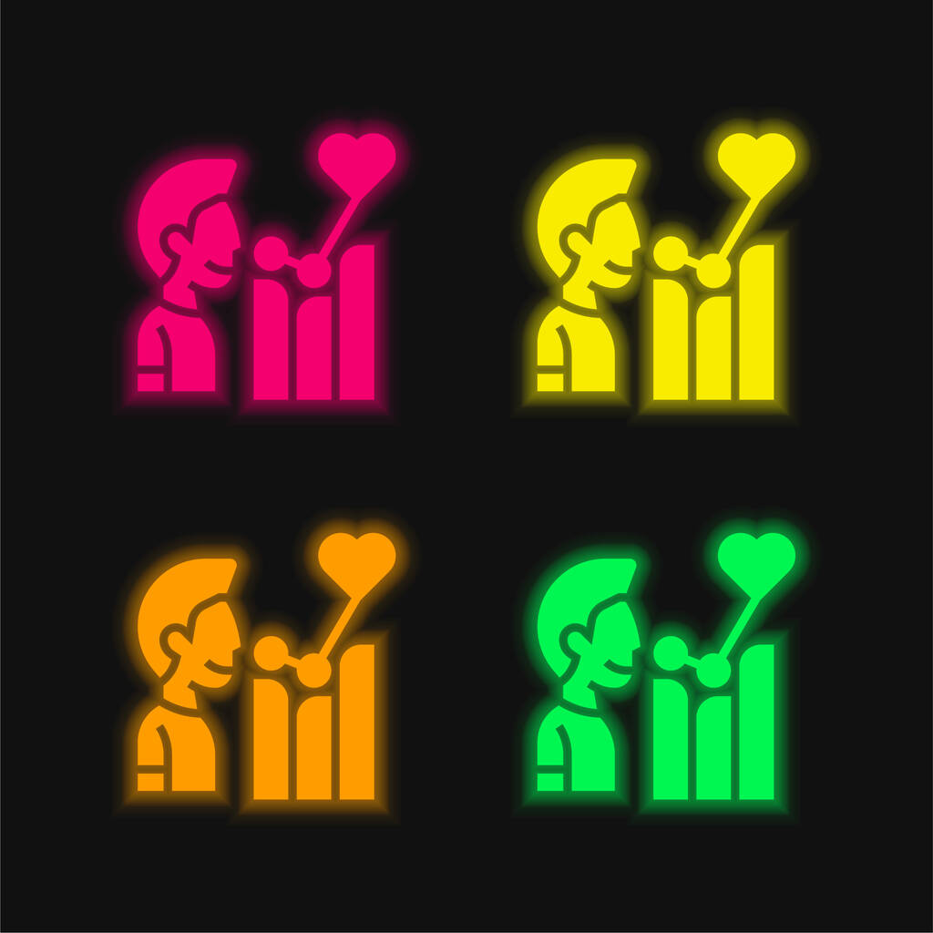 Affective four color glowing neon vector icon - Vector, Image