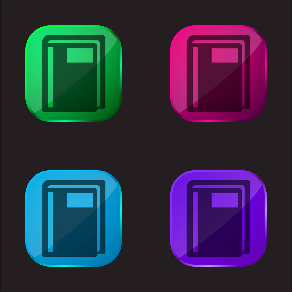 Livre fermé avec étiquette icône bouton en verre de quatre couleurs - Vecteur, image