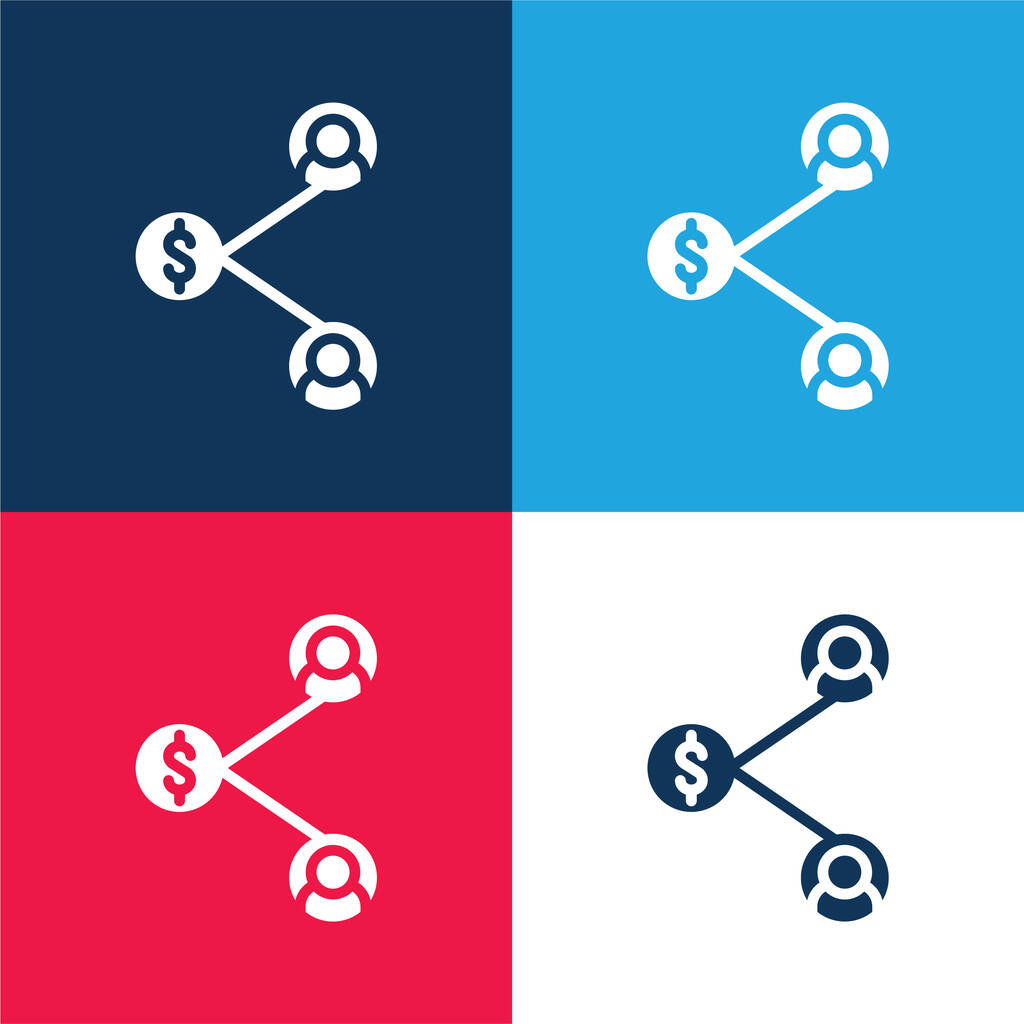 Affiliate Marketing kék és piros négy szín minimális ikon készlet - Vektor, kép
