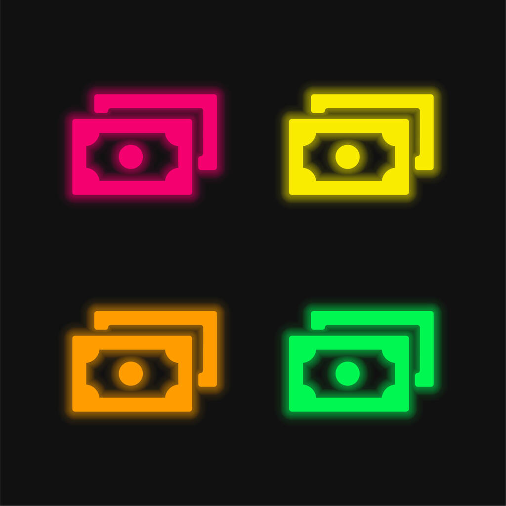 Banking Banknotes four color glowing neon vector icon - Vector, Image