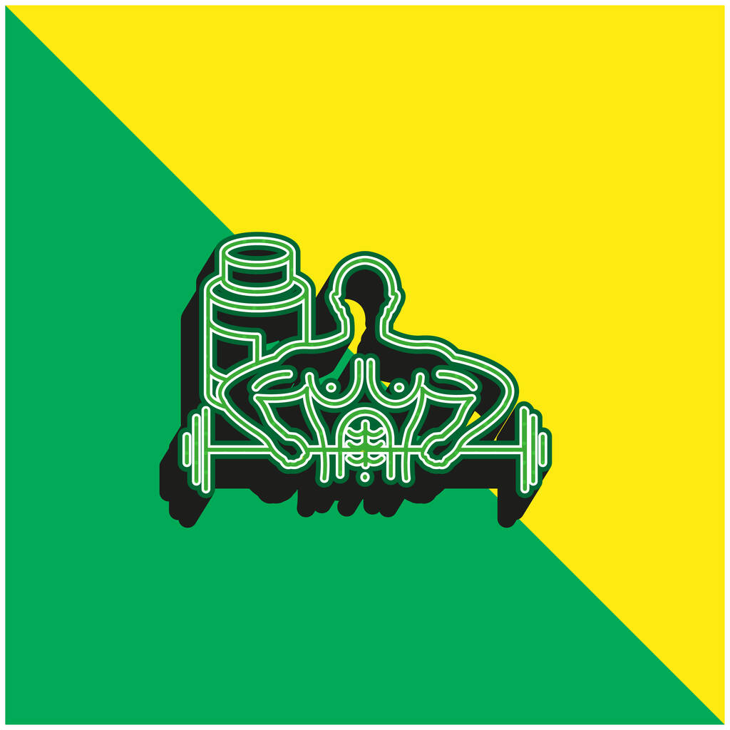 Culturista che trasporta il logo moderno verde e giallo dell'icona del vettore 3d del manubrio - Vettoriali, immagini