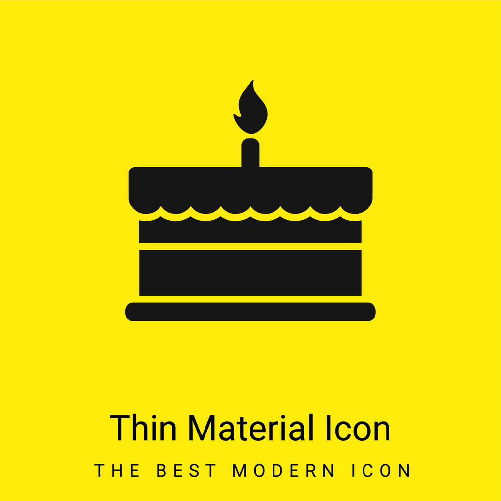 Syntymäpäivä kakku yksi polttava kynttilä minimaalinen kirkkaan keltainen materiaali kuvake - Vektori, kuva