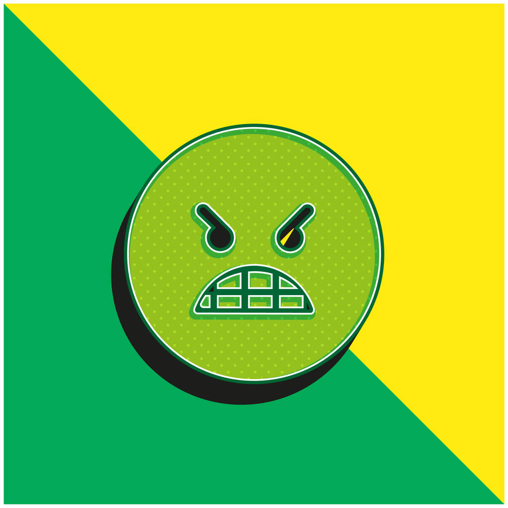 Angry Emoticon Face Groen en geel modern 3D vector icoon logo - Vector, afbeelding
