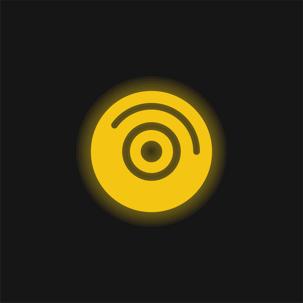 Disco de audio con blanco detalles amarillo brillante icono de neón - Vector, Imagen