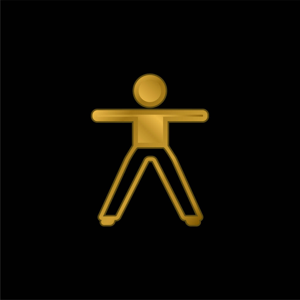 Chico estirando ambos brazos y piernas chapado en oro icono metálico o logo vector - Vector, imagen