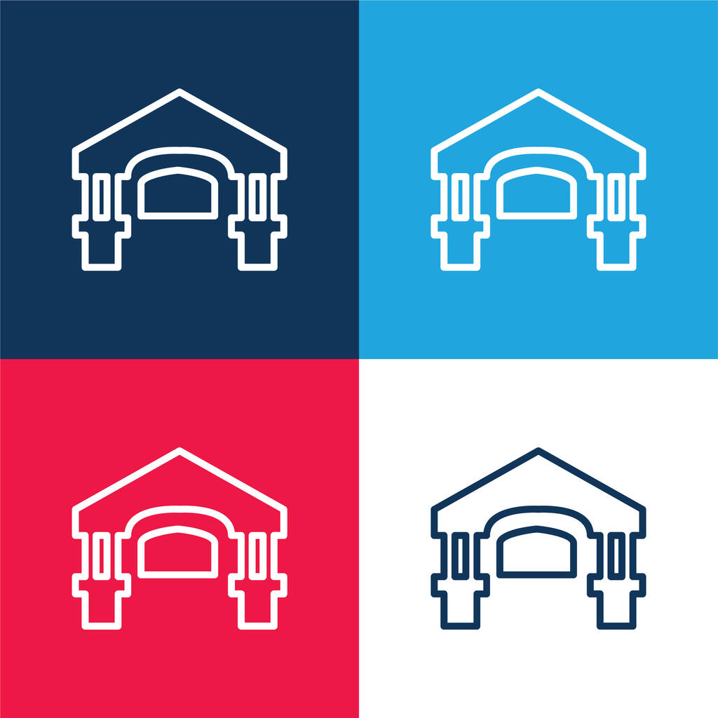 Antik épület kék és piros négy szín minimális ikon készlet - Vektor, kép