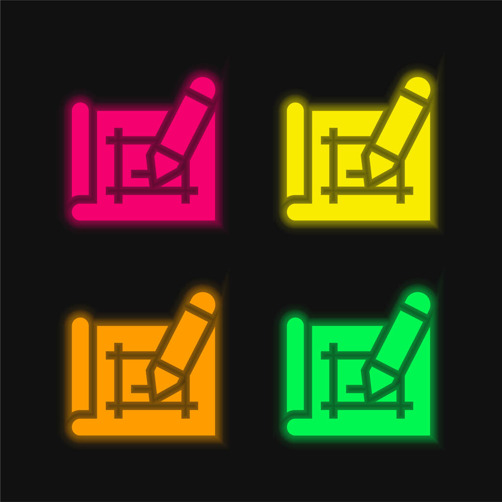 Architecture four color glowing neon vector icon - Vector, Image