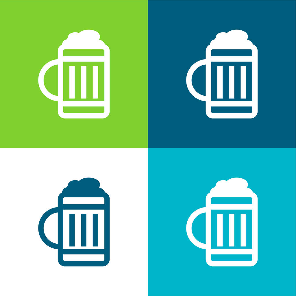 Bier pot platte vier kleuren minimale pictogram set - Vector, afbeelding