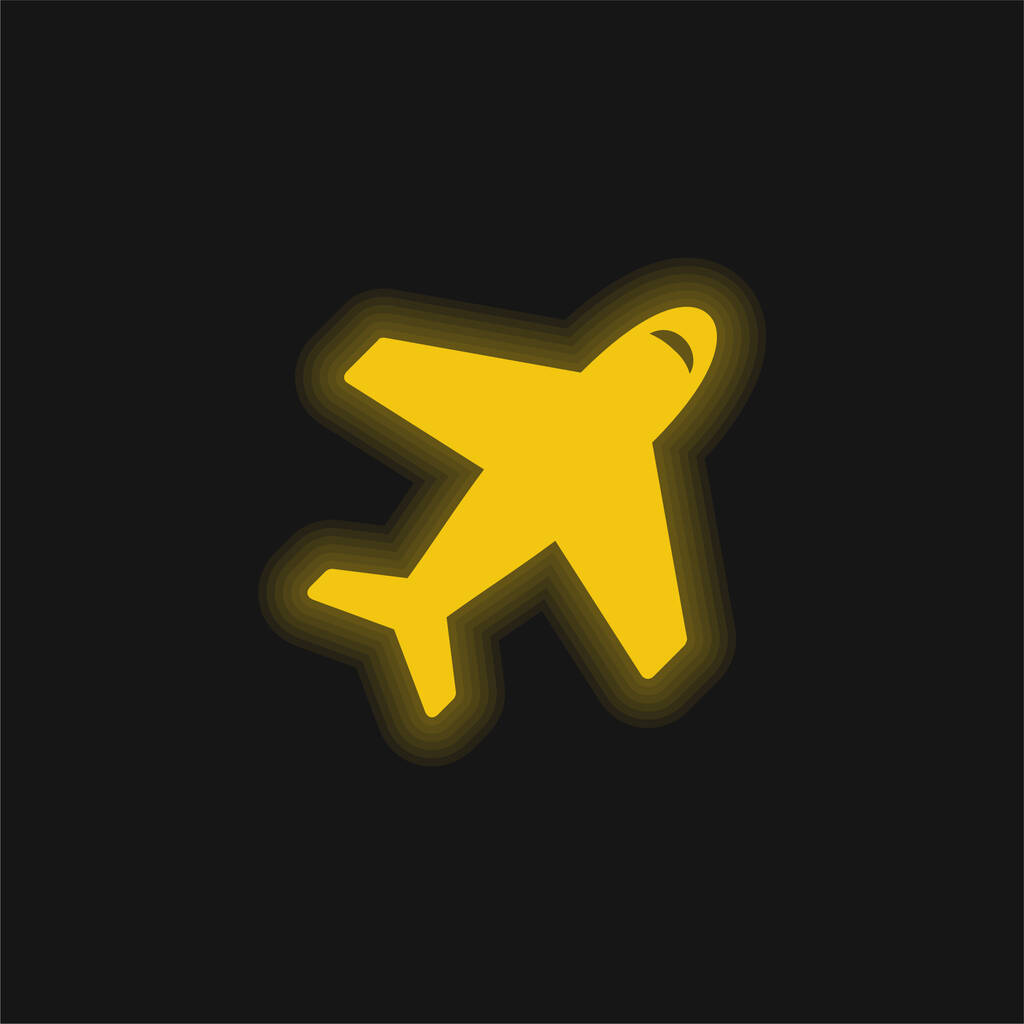 上からの飛行機黄色の輝くネオンアイコンを表示 - ベクター画像