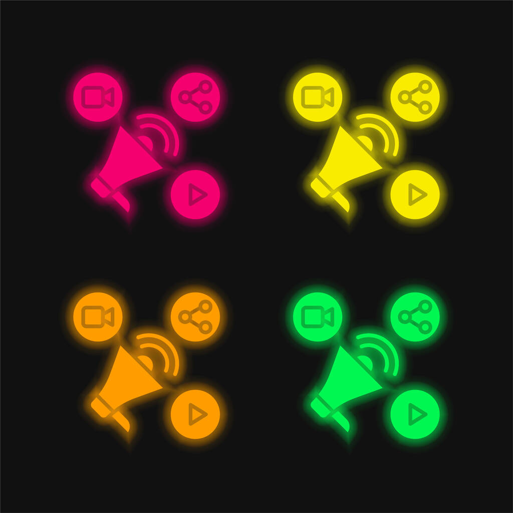 Anuncios de cuatro colores brillante icono de vectores de neón - Vector, imagen