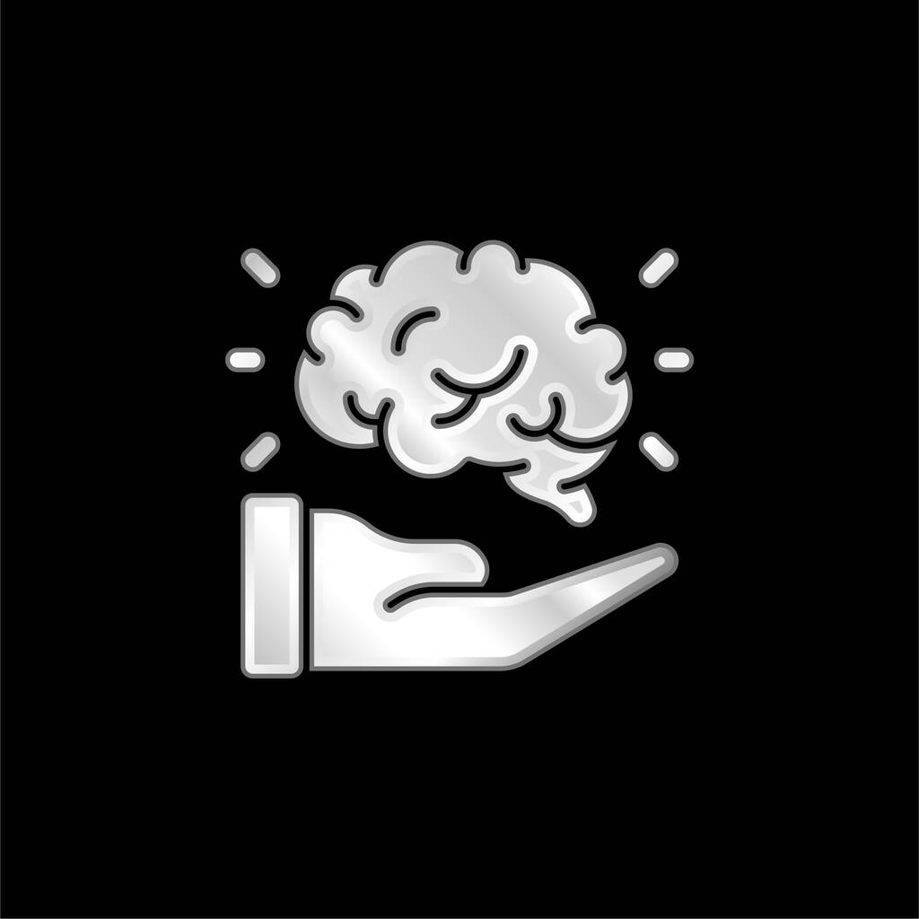 Cérebro prata banhado ícone metálico - Vetor, Imagem