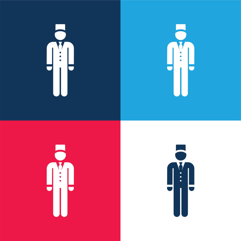 Bell Boy blue and red four color minimal icon set - Vector, Image