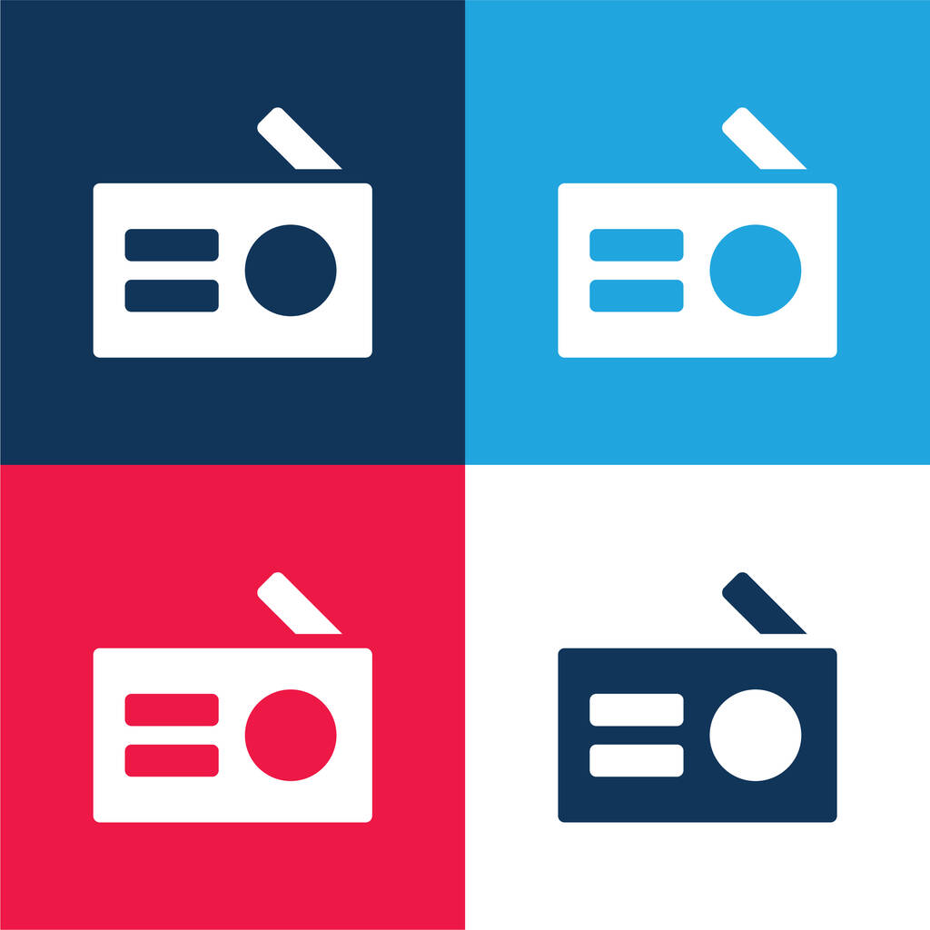 Radio antigua azul y rojo de cuatro colores mínimo icono conjunto - Vector, imagen
