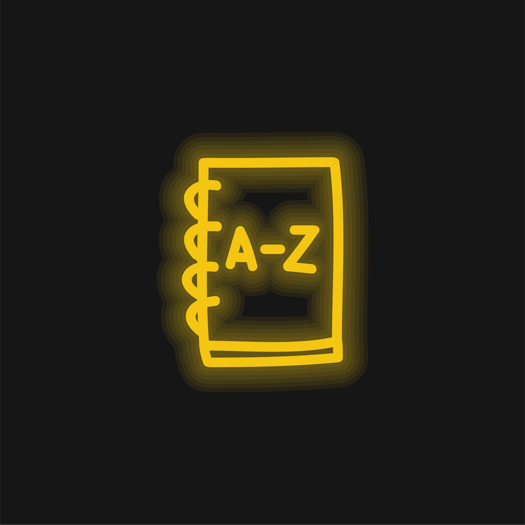 Carnet d'adresses dessiné à la main contour jaune brillant icône néon - Vecteur, image