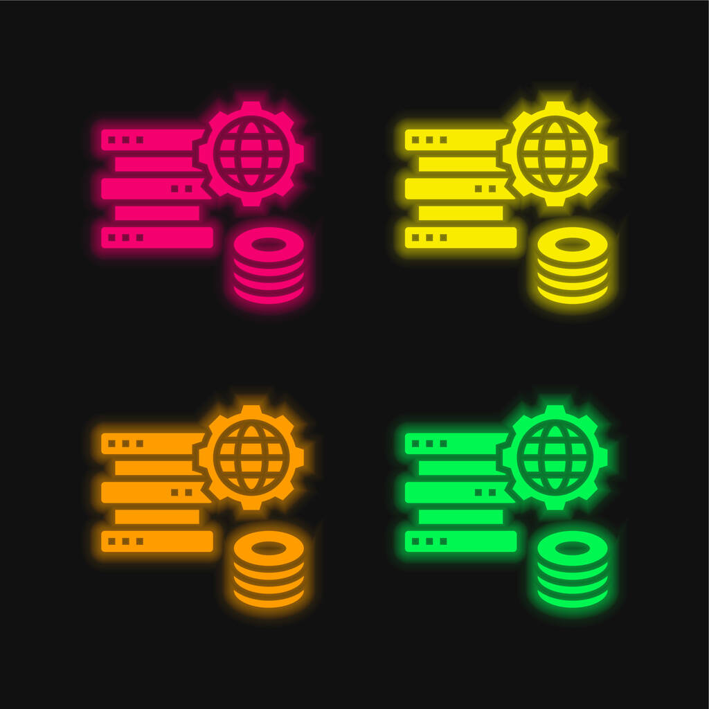 Μεγάλα δεδομένα τέσσερα χρώμα λαμπερό εικονίδιο διάνυσμα νέον - Διάνυσμα, εικόνα
