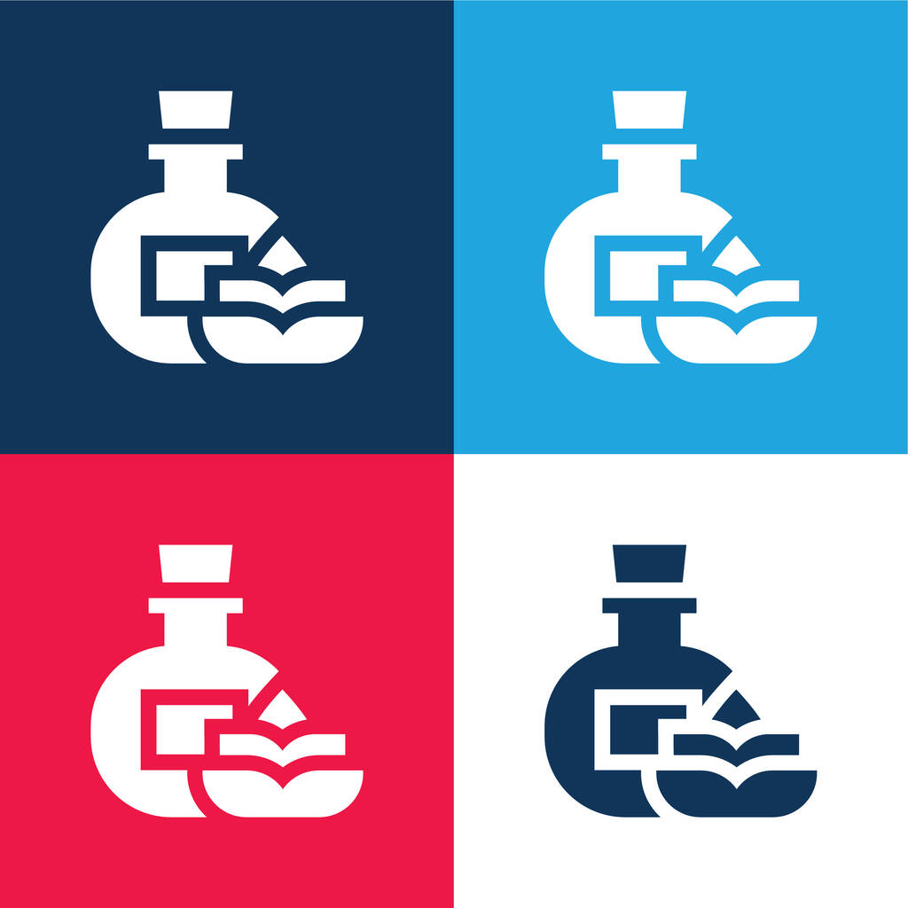 Aromaterapia azul y rojo conjunto de iconos mínimo de cuatro colores - Vector, imagen