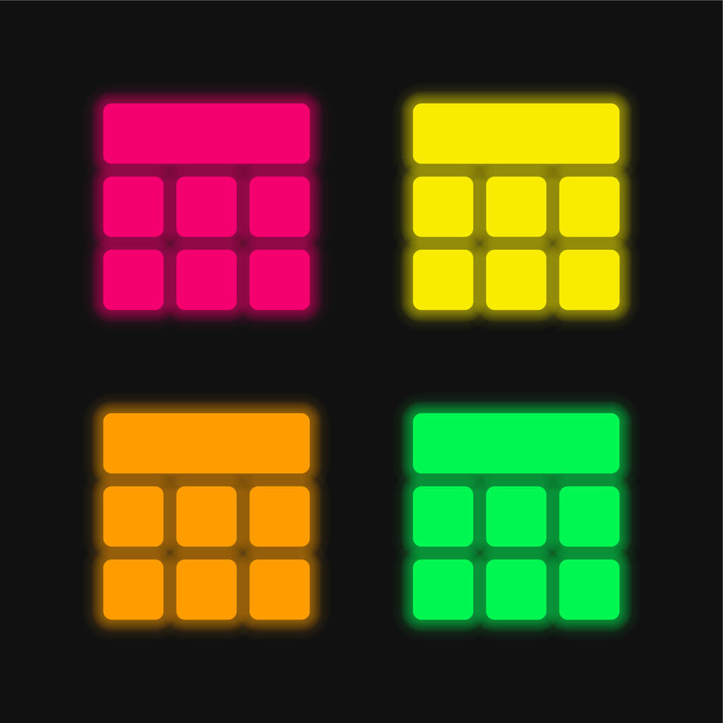 Bloque l'icône vectorielle néon éclatante de quatre couleurs - Vecteur, image