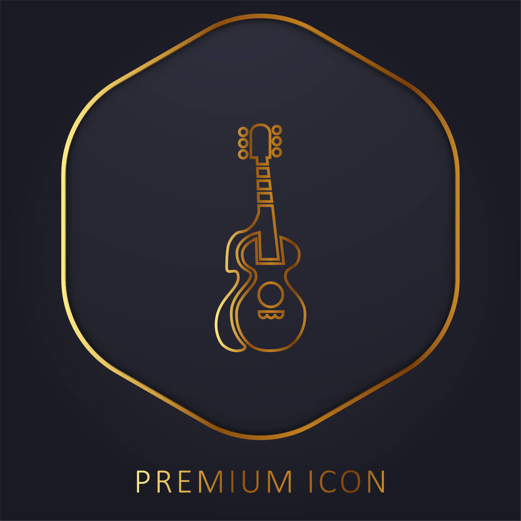 Acoustic Guitar With Silhouette golden line premium logo or icon - Vector, Image