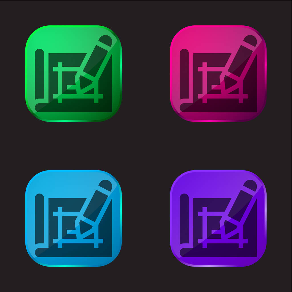 Architektura cztery kolor szklany przycisk ikona - Wektor, obraz