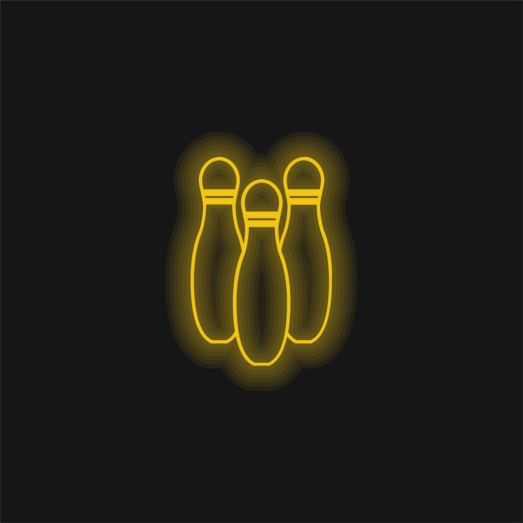 Bowling csapok változatos vázlat sárga izzó neon ikon - Vektor, kép