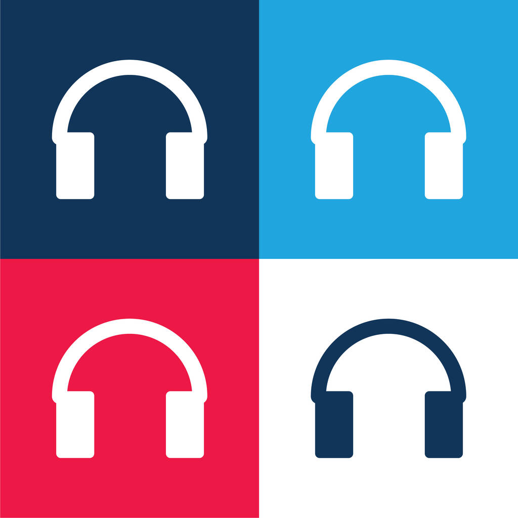 Аудио инструмент для головы синий и красный четыре цвета минимальный набор значков - Вектор,изображение
