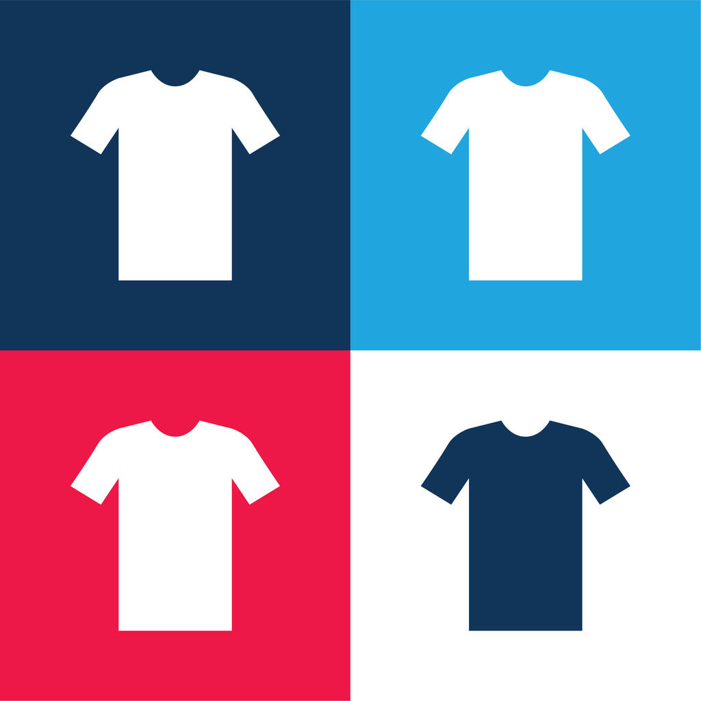 Schwarzes T-Shirt blau und rot vier Farben minimales Symbol-Set - Vektor, Bild