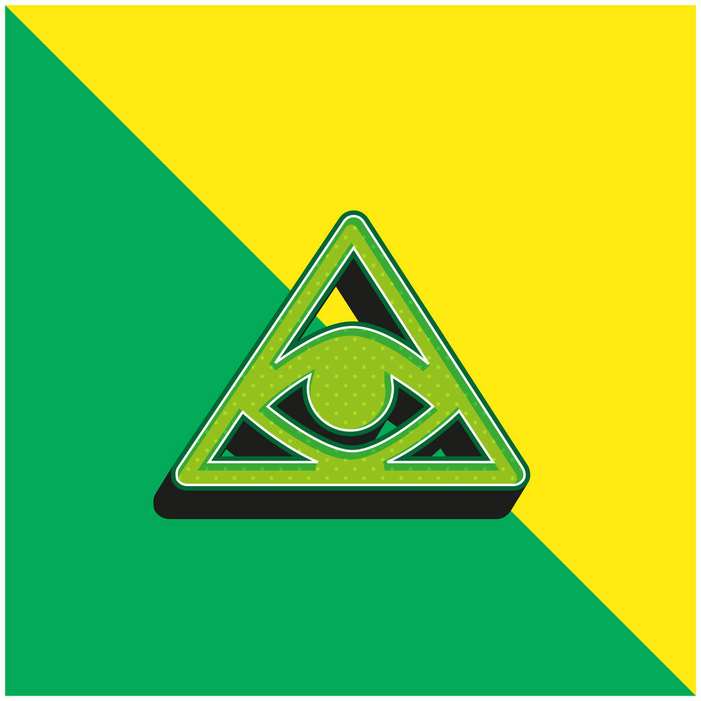 Facturas Símbolo de un ojo dentro de un triángulo o pirámide verde y amarillo moderno vector 3d icono logo - Vector, imagen