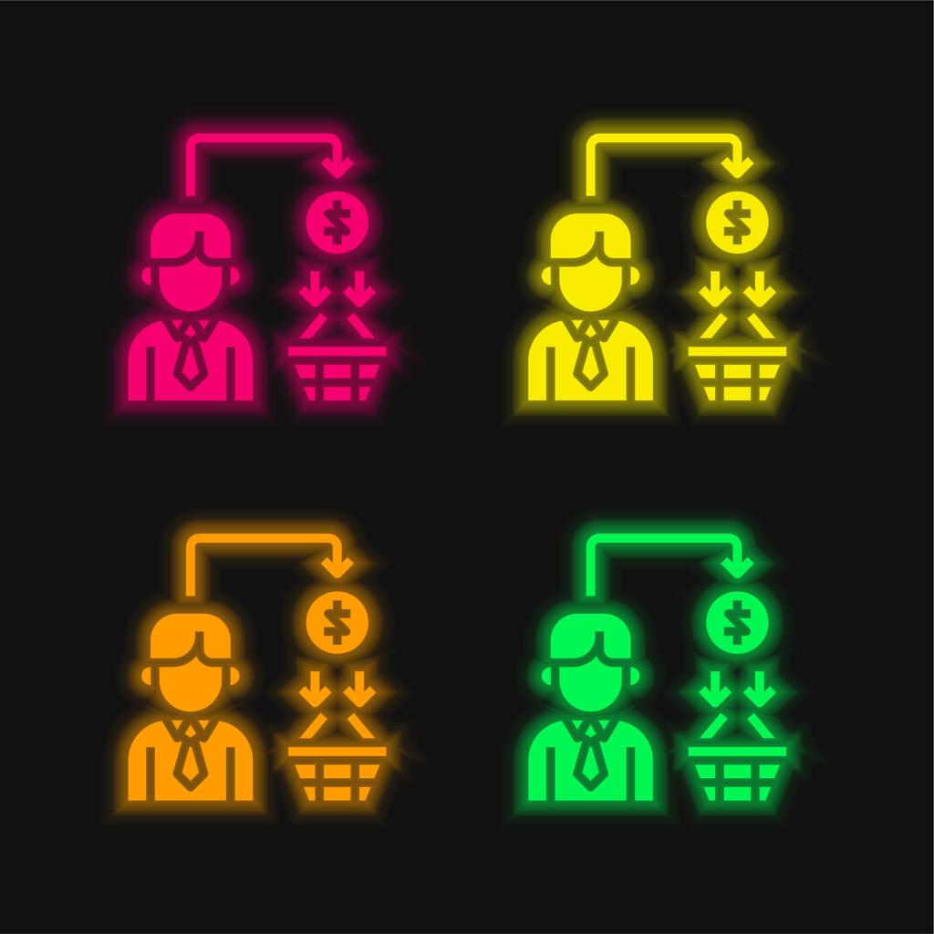 B2c dört renk parlayan neon vektör simgesi - Vektör, Görsel