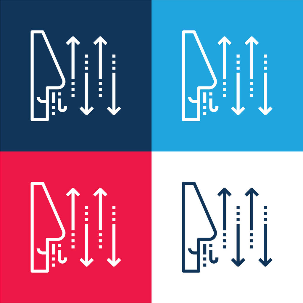 Respiração azul e vermelho quatro cores conjunto de ícones mínimos - Vetor, Imagem